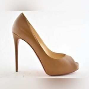 Christian Louboutin Prive 120 Nude Leather Peep Toe Heels